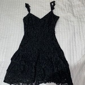 Black Floral Mini Dress with Ruffled Straps